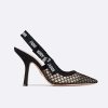 Replica Dior Women Shoes J’Adior Slingback Pump Black Transparent Mesh Embroidered Roses Motif 13