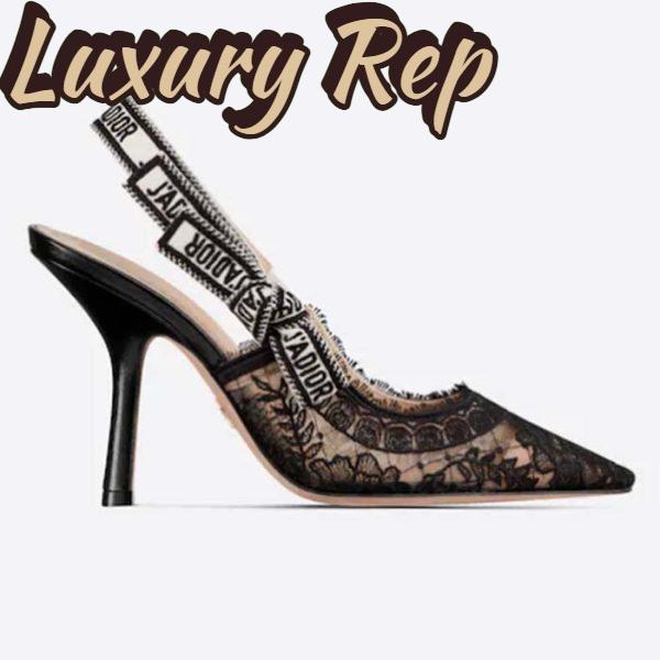 Replica Dior Women Shoes J’Adior Slingback Pump Black Transparent Mesh Embroidered Roses Motif