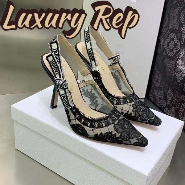 Replica Dior Women Shoes J’Adior Slingback Pump Black Transparent Mesh Embroidered Roses Motif 3