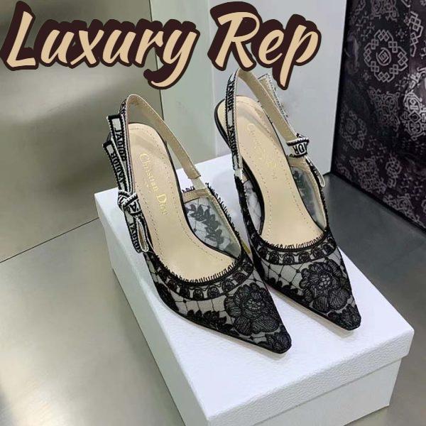Replica Dior Women Shoes J’Adior Slingback Pump Black Transparent Mesh Embroidered Roses Motif 8