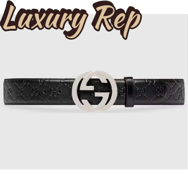 Replica Gucci GG Unisex Signature Leather Belt Black Interlocking G Buckle 3.8 CM Width 2