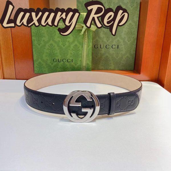 Replica Gucci GG Unisex Signature Leather Belt Black Interlocking G Buckle 3.8 CM Width 4