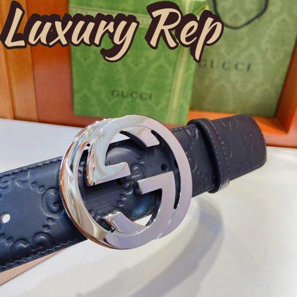Replica Gucci GG Unisex Signature Leather Belt Black Interlocking G Buckle 3.8 CM Width 6