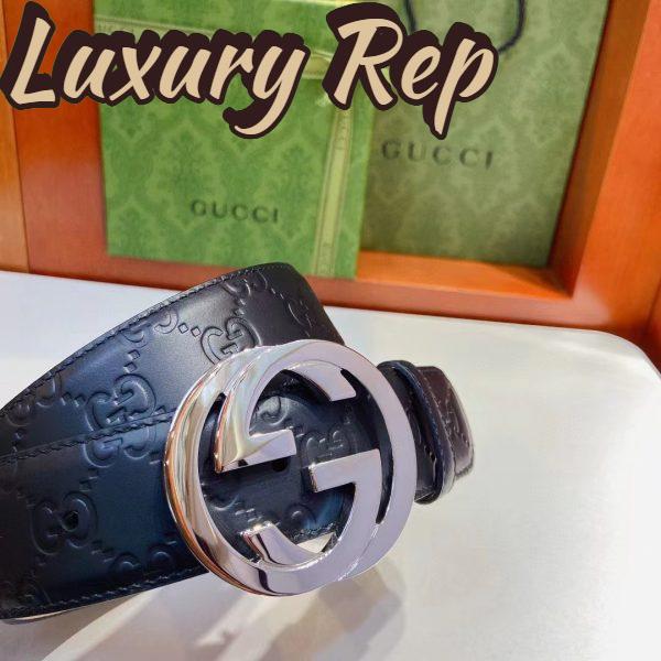 Replica Gucci GG Unisex Signature Leather Belt Black Interlocking G Buckle 3.8 CM Width 8