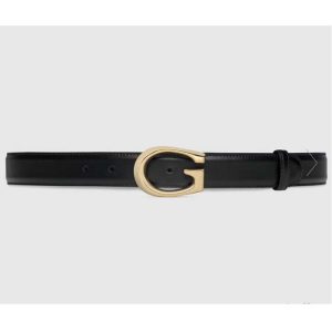 Replica Gucci GG Unisex Thin Belt with G Buckle Black Leather 3 Cm Width