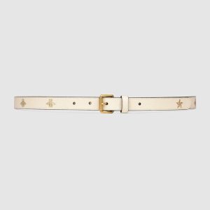 Replica Gucci Unisex Belt with Bees and Stars Print in Leather