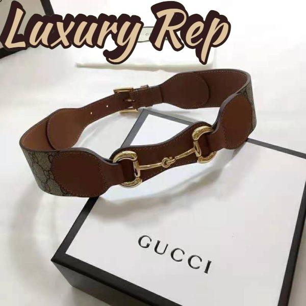 Replica Gucci Unisex Belt with Leather and Horsebit 4 cm Width Beige GG Supreme Canvas 2