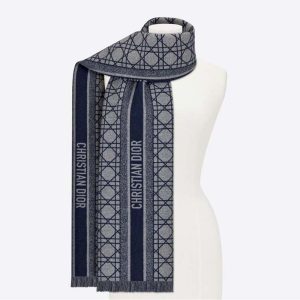 Replica Dior Women Cannage Scarf Navy Blue and Gray Cashmere and Virgin Wool 2