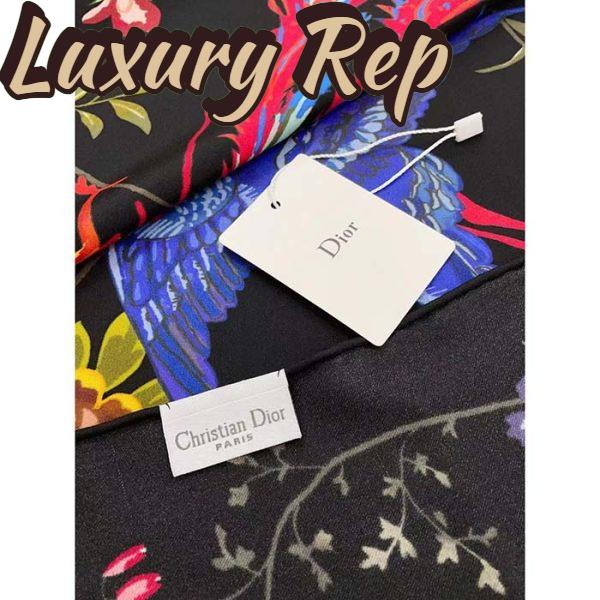 Replica Dior Women CD Dior Birds 90 Square Scarf Black Multicolor Silk Twill 9