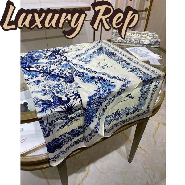 Replica Dior Women CD Dior Jardin D’Hiver 90 Square Scarf Ivory Blue Silk Twill 5