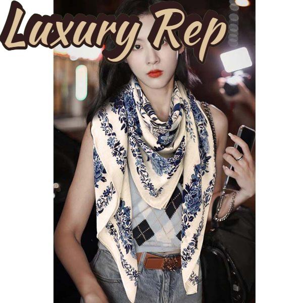 Replica Dior Women CD Dior Jardin D’Hiver 90 Square Scarf Ivory Blue Silk Twill 10