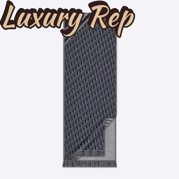 Replica Dior Unisex CD Oblique Scarf Black Gray Wool Fringed Edging Wool