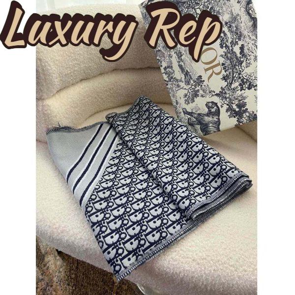 Replica Dior Unisex CD Oblique Scarf Black Gray Wool Fringed Edging Wool 3