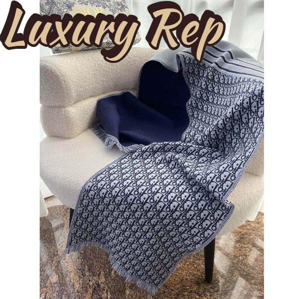 Replica Dior Unisex CD Oblique Scarf Black Gray Wool Fringed Edging Wool 8