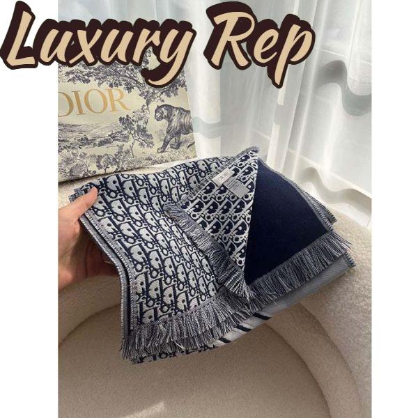Replica Dior Unisex CD Oblique Scarf Black Gray Wool Fringed Edging Wool 9