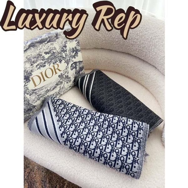 Replica Dior Unisex CD Oblique Scarf Black Gray Wool Fringed Edging Wool 10