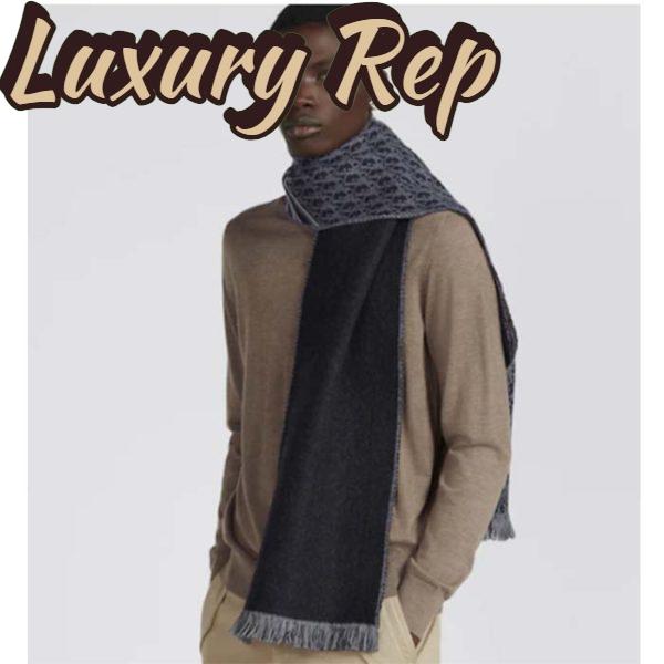Replica Dior Unisex CD Oblique Scarf Black Gray Wool Fringed Edging Wool 12