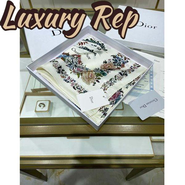 Replica Dior CD Women Jardin D’Hiver 90 Square Scarf White Multicolor Silk Twill 5