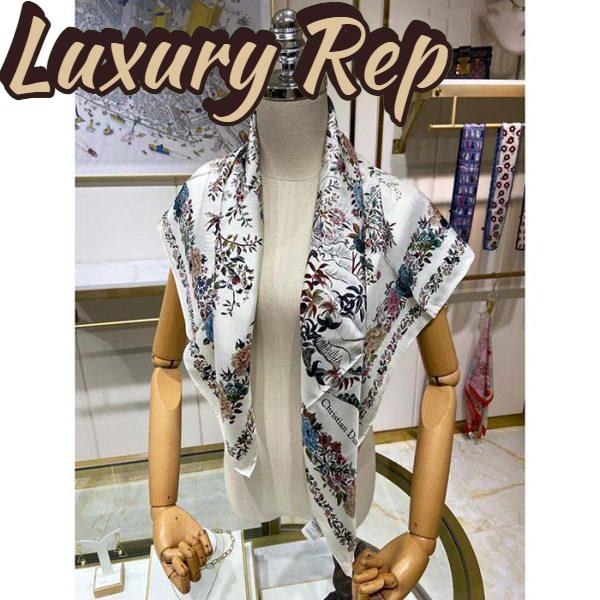 Replica Dior CD Women Jardin D’Hiver 90 Square Scarf White Multicolor Silk Twill 7