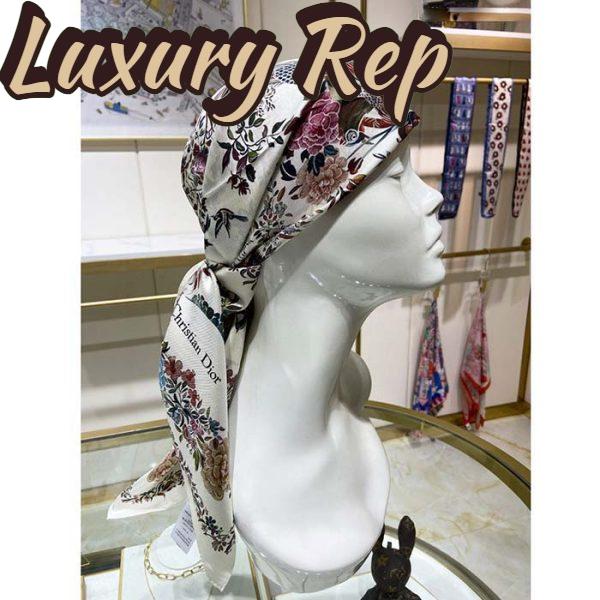 Replica Dior CD Women Jardin D’Hiver 90 Square Scarf White Multicolor Silk Twill 9
