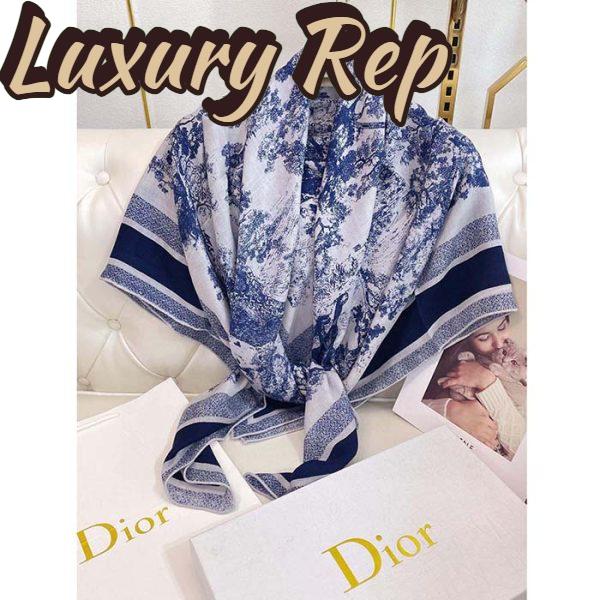Replica Dior CD Women Toile De Jouy Sauvage Square 90 Scarf Ivory Navy Blue Silk Twill 7