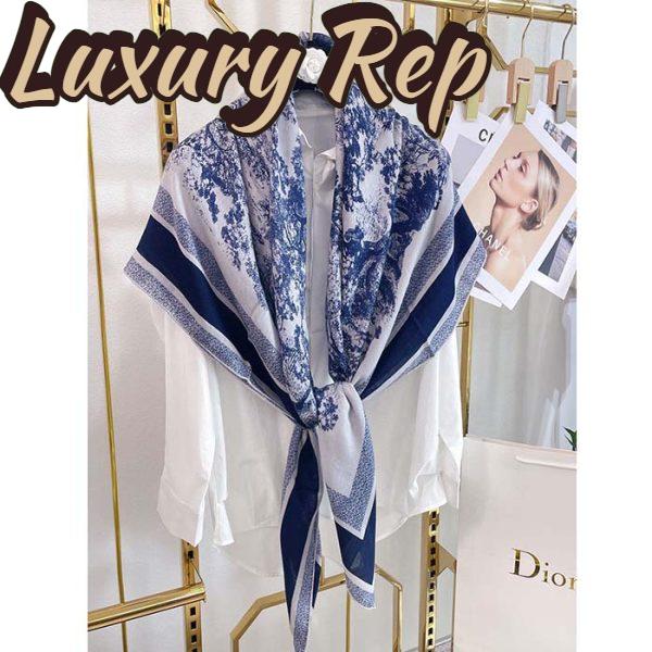 Replica Dior CD Women Toile De Jouy Sauvage Square 90 Scarf Ivory Navy Blue Silk Twill 9