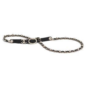 Replica Chanel Women Lambskin Gold-Tone Metal & Glass Pearls Belt-Black