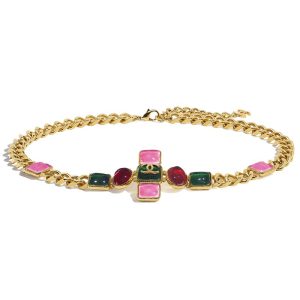 Replica Chanel Women Metal & Resin Gold Green Burgundy & Pink Belt