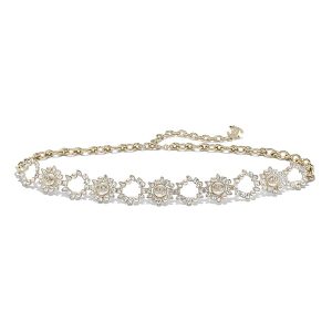 Replica Chanel Women Metal Glass Pearls Strass & Resin Belt-Gold