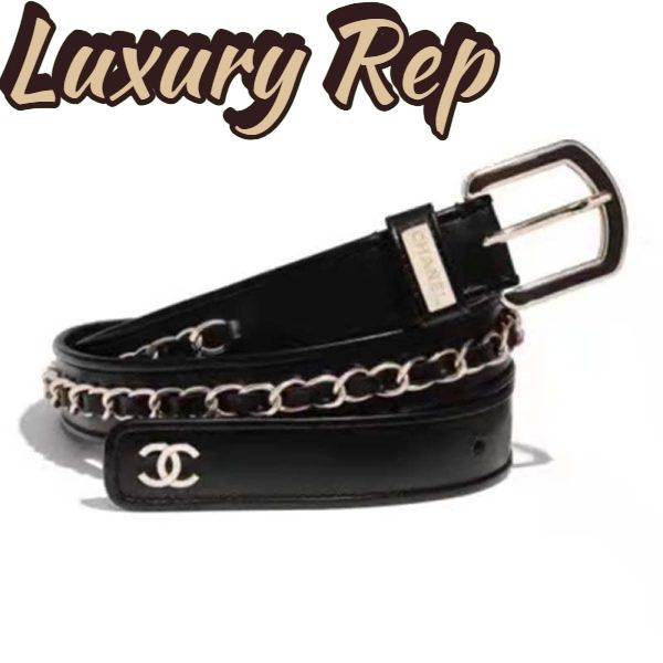 Replica Chanel Women Calfskin & Gold Metal & Belt 3 cm Width-Black 2