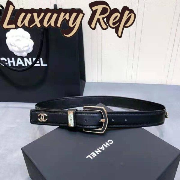 Replica Chanel Women Calfskin & Gold Metal & Belt 3 cm Width-Black 3