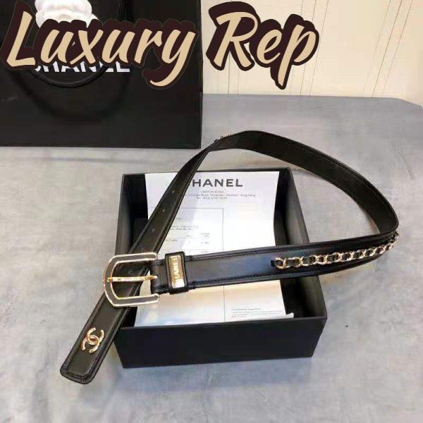 Replica Chanel Women Calfskin & Gold Metal & Belt 3 cm Width-Black 4