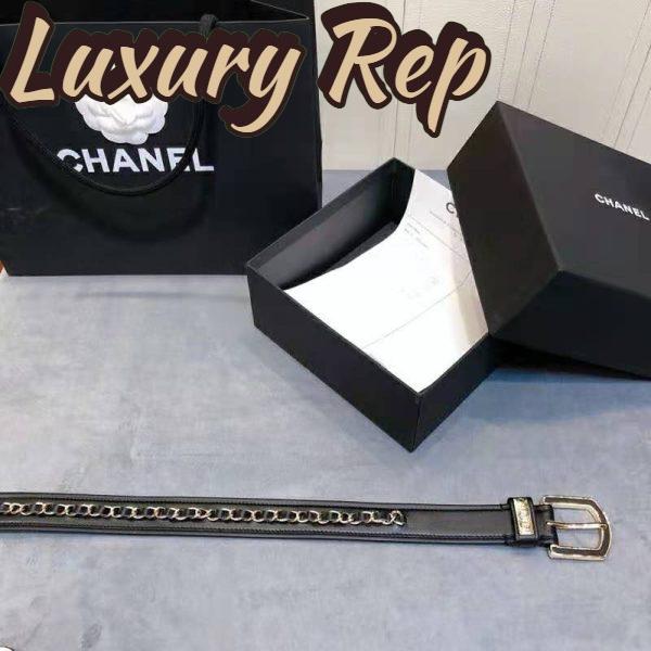 Replica Chanel Women Calfskin & Gold Metal & Belt 3 cm Width-Black 5