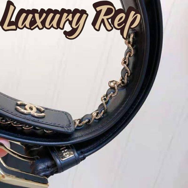 Replica Chanel Women Calfskin & Gold Metal & Belt 3 cm Width-Black 8