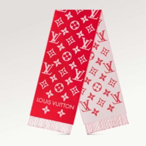 Replica Louis Vuitton LV Unisex Essential Scarf Red Wool Jacquard Weave Monogram Pattern