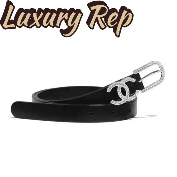 Replica Chanel Women Calfskin & Silver-Tone Metal & Strass Black Belt 2