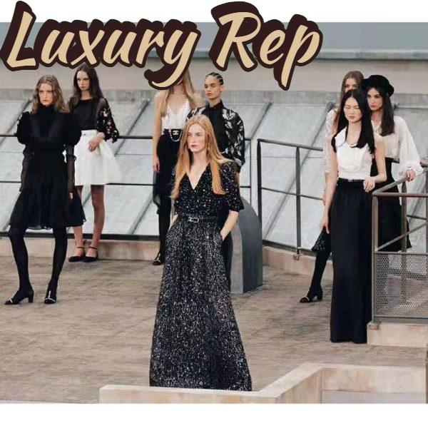 Replica Chanel Women Calfskin & Silver-Tone Metal & Strass Black Belt 9