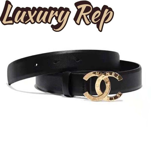 Replica Chanel Women Calfskin & Gold-Tone Metal Black Belt 2