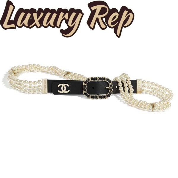 Replica Chanel Women Calfskin Glass Pearls & Gold-Tone Metal Black Belt