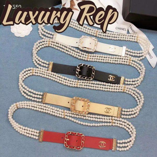 Replica Chanel Women Calfskin Glass Pearls & Gold-Tone Metal Black Belt 3