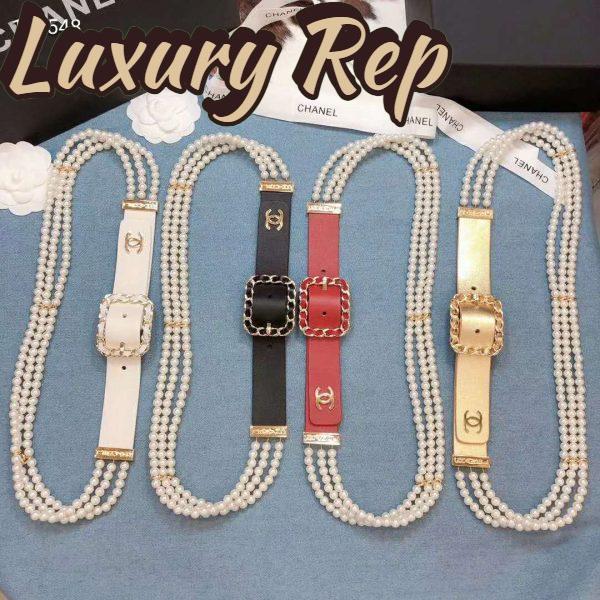 Replica Chanel Women Calfskin Glass Pearls & Gold-Tone Metal Black Belt 4