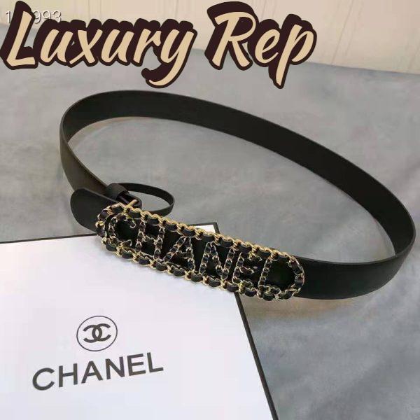 Replica Chanel Women Calfskin Gold-Tone Metal & Lambskin Belt-Black 4