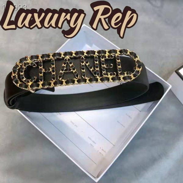 Replica Chanel Women Calfskin Gold-Tone Metal & Lambskin Belt-Black 5