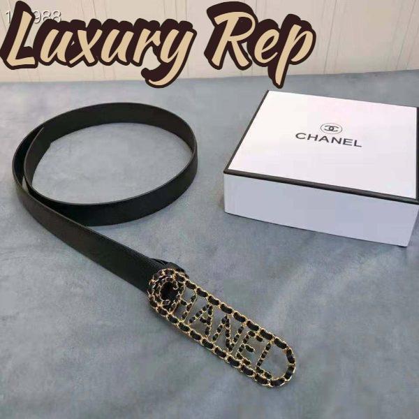 Replica Chanel Women Calfskin Gold-Tone Metal & Lambskin Belt-Black 6