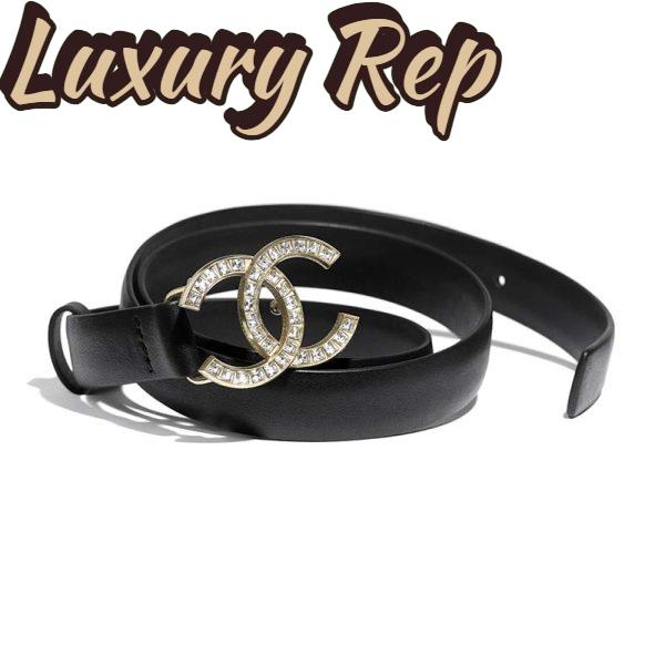 Replica Chanel Women Calfskin Gold-Tone Metal & Strass Belt