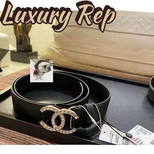 Replica Chanel Women Calfskin Gold-Tone Metal & Strass Belt 3