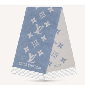Replica Louis Vuitton LV Unisex Studdy Reykjavik Scarf Denim Blue Allover Monogram Jacquard Weave 2