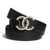 Replica Chanel Women Calfskin Gold-Tone Metal & Strass Belt Black 7