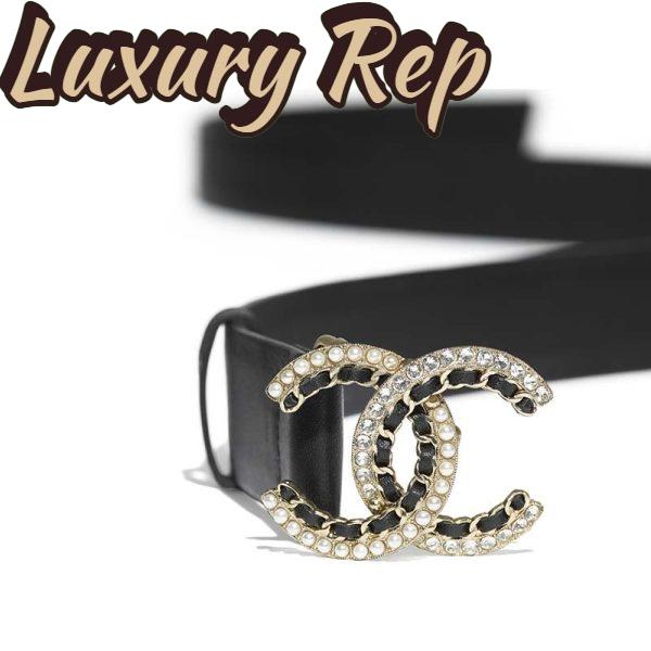 Replica Chanel Women Calfskin Gold-Tone Metal Glass Pearls & Strass Belt Black 4