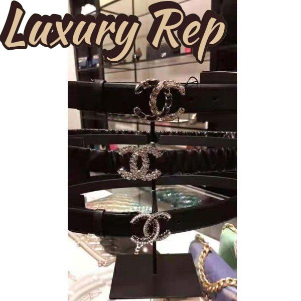 Replica Chanel Women Calfskin Gold-Tone Metal Glass Pearls & Strass Belt Black 5